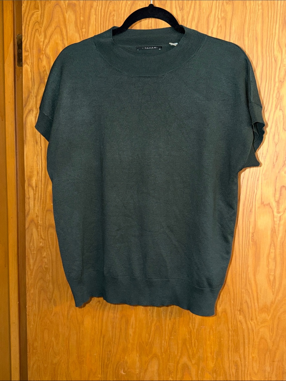 Tahari Dark Green Crewneck Short-Sleeve Sweater